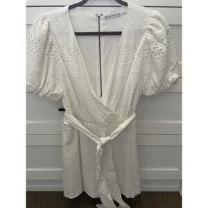 Alice + Olivia Paulina Eyelet Puff-Sleeve Romper size 10